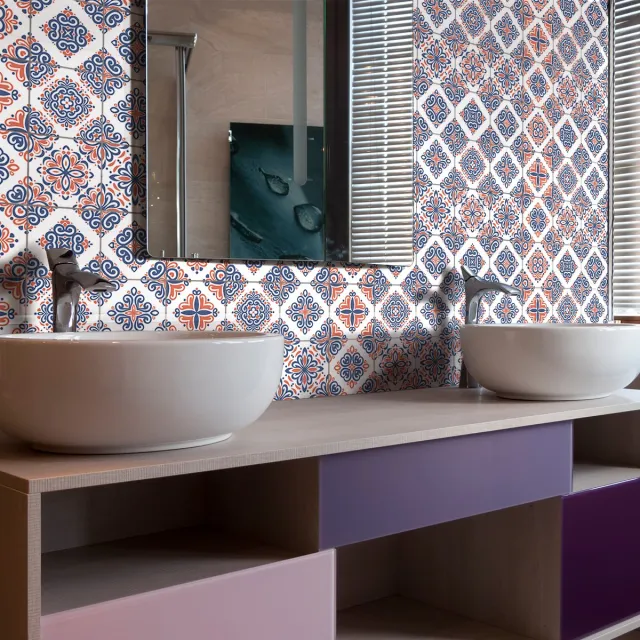 Ambiance Sticker Zelfklevende tegelmuurstickers voor keuken en badkamer - 60 Azulejos Sefania tegelstickers - 60 stickers 20x20cm Multi color