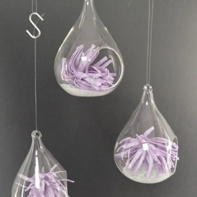 HBX Natural Living Set van 3 Glazen Raamhangers – Druppelvorm – Lila Allium – 11 cm