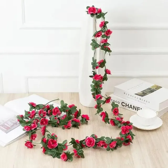 Kunstbloemen Rozen Slinger 250 cm - Fuchsia Kunstrozen Decoratie - Bruiloft, Interieur & Fiets - Kasey