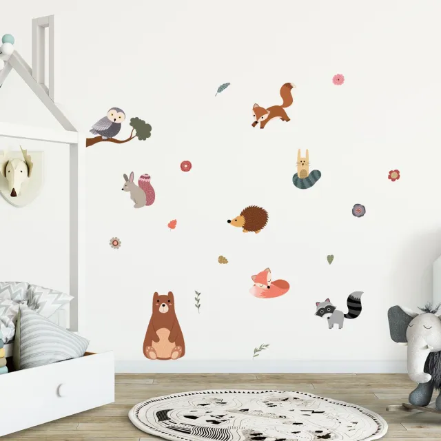 Ambiance Sticker Muurstickers - Scandinavische dieren: beer en vrienden - transparante achtergrond - 90x80cm Multi color