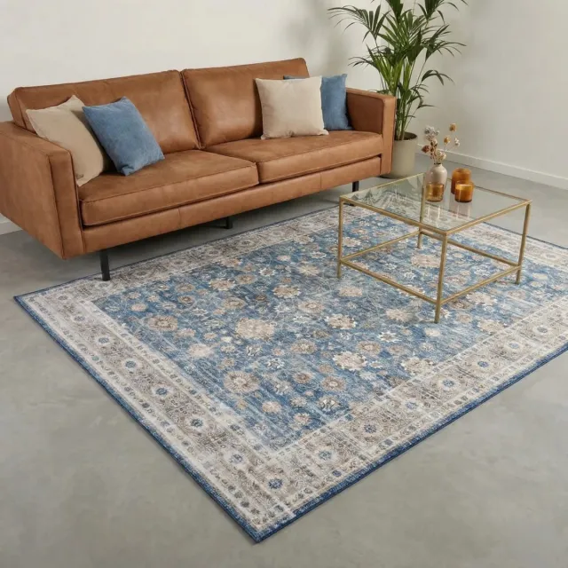 flycarpets Burano Vintage Vloerkleed - Blauw - Laagpolig Tapijt Woonkamer