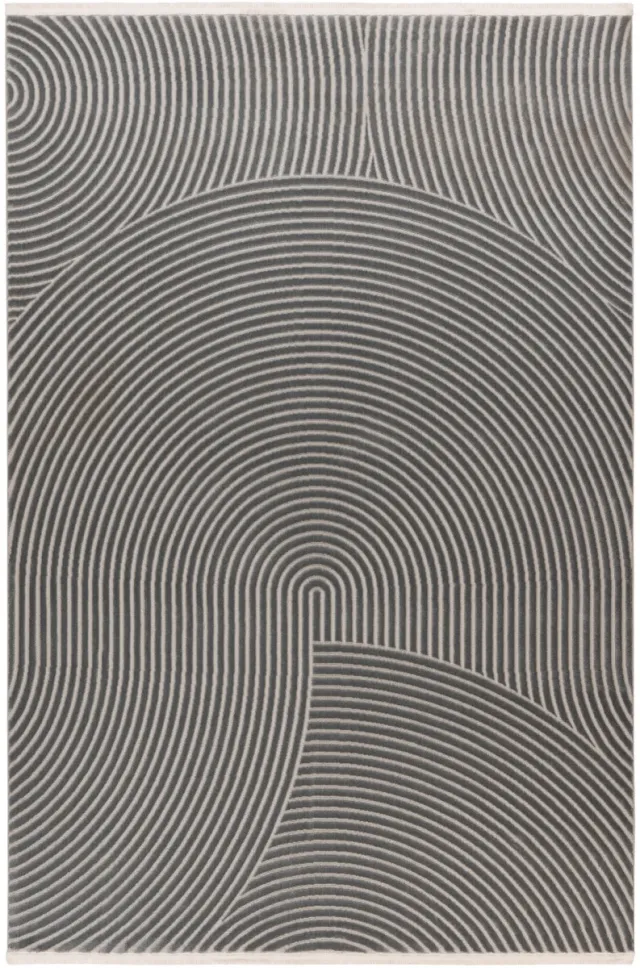 Padiro design laagpolig vloerkleed 80 x 150 cm - lichtgrijs - modern geometrisch patroon - voor vloerverwarming - van polypropyleen en katoen