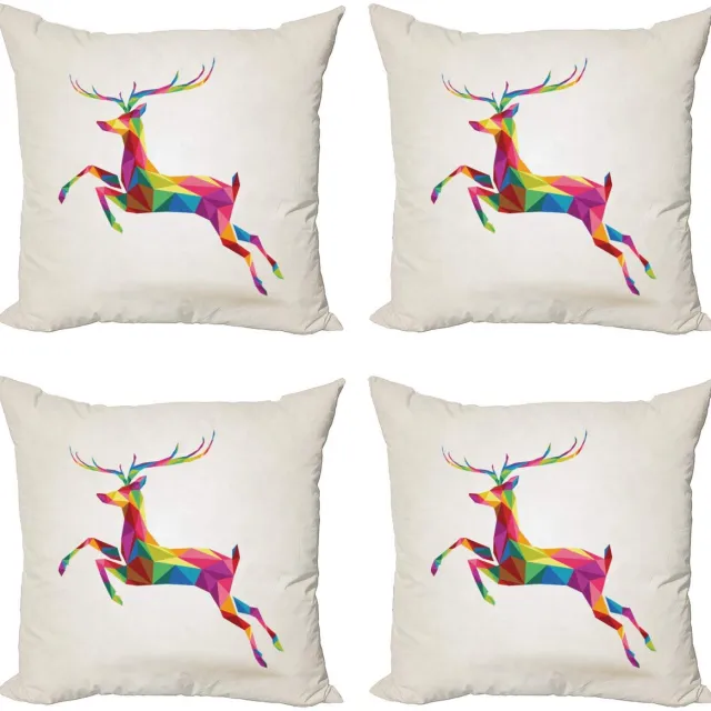 ABAKUHAUS Kussenhoes Set – 4x 45x45 cm – Veelkleurig Fractal Hert Mehrfarbig