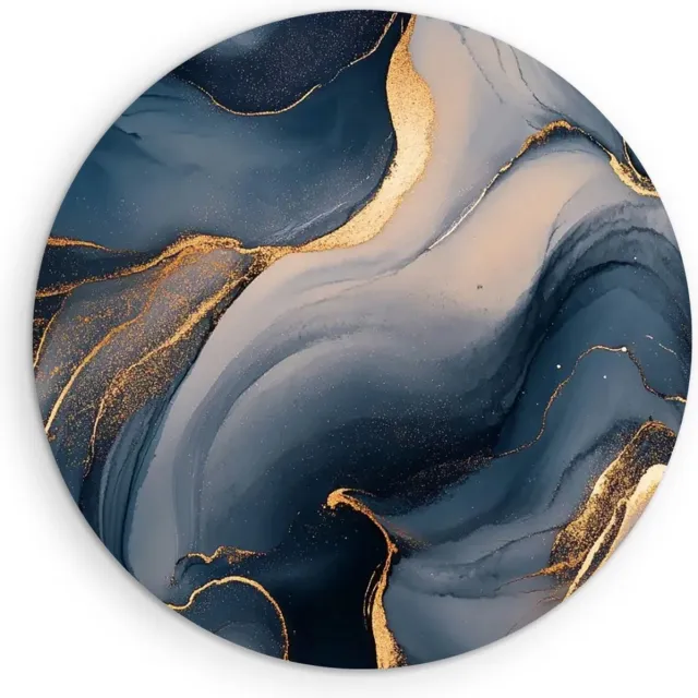 Saammp Muurcirkel Hout - Blauw - marmer - Goud - Abstract - Ø 30 - Wandcirkel - Wanddecoratie Cirkel - Muurdecoratie Woonkamer - Kantoor Decoratie