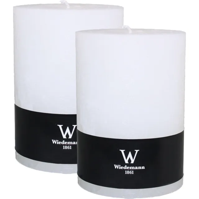 Wiedemann Cilinderkaars/stompkaars - 2x - groot model - rustieke kaars - wit - 10 x 14 cm - 100 branduren