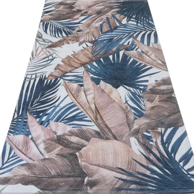 Veer Carpets Vloerkleed Palm Blue 70 x 140 cm - Laagpolig Vloerkleed – Botanisch / Tropisch Design Blauw