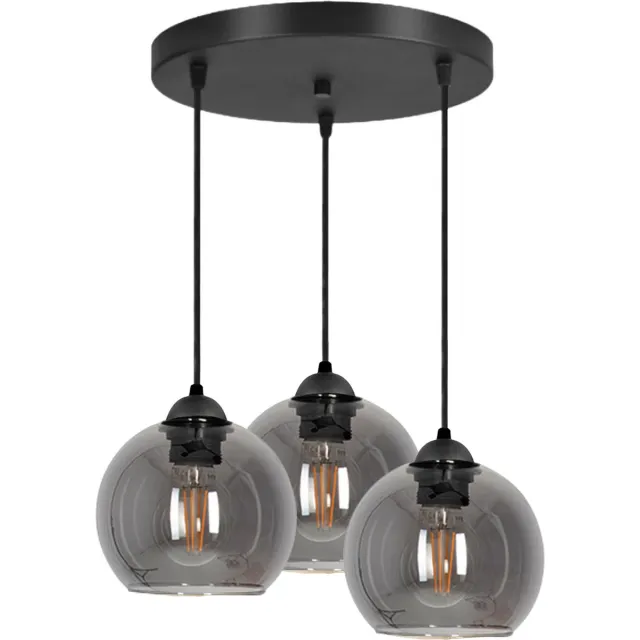 Xamo Hanglamp - Plafondlamp Industrieel 3-Lamps Smoke Bol Zwart Woonkamer