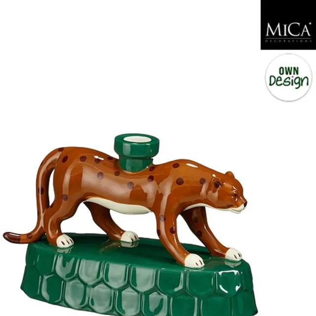 Mica Decorations kandelaar keramiek luipaard 23x10x15cm groen Multi