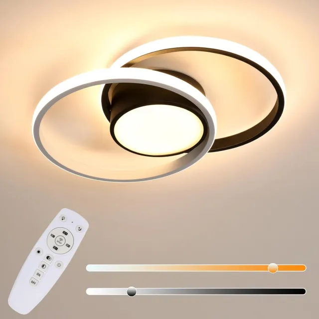 Haobosic Dimbare dubbele cirkel wit/zwarte LED plafondlamp - met afstandsbediening - verstelbare en moderne verlichting
