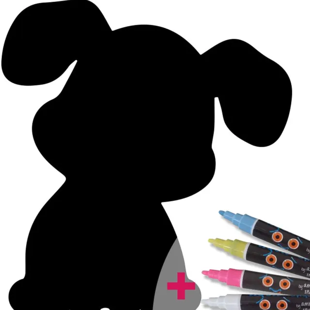 Ambiance Sticker Schoolbordsticker - uitwisbare zelfklevende muurstickers - PUPPY + 4 VLOEIBARE KRIJTJES - 95x85cm Multi color
