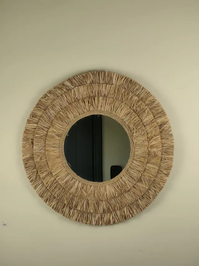 Blitzdeco Wandspiegel - Denise - Raffia - 60cm - Beige - Handgemaakt