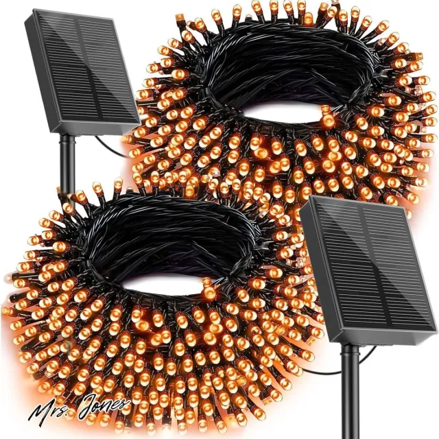 Mrs. Jones 2 Stuks Lichtsnoer voor Buiten op zonne-energie 20M 200LED Kerstverlichting Kerstdeco 8 Modi IP65 Waterdichte Lichtketting voor Binnen Buiten Tuin Feest Vakantie Kerstboom-Oranje .