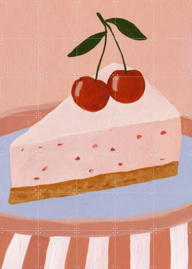 IXXI Cheesecake, Atelier Pommeline - 100 x 140 cm - Grote wanddecoratie en posters - Kleurrijk, Modern, Eetkamer, Keuken, Woonkamer, Voedsel, Eten & Roze / Rood