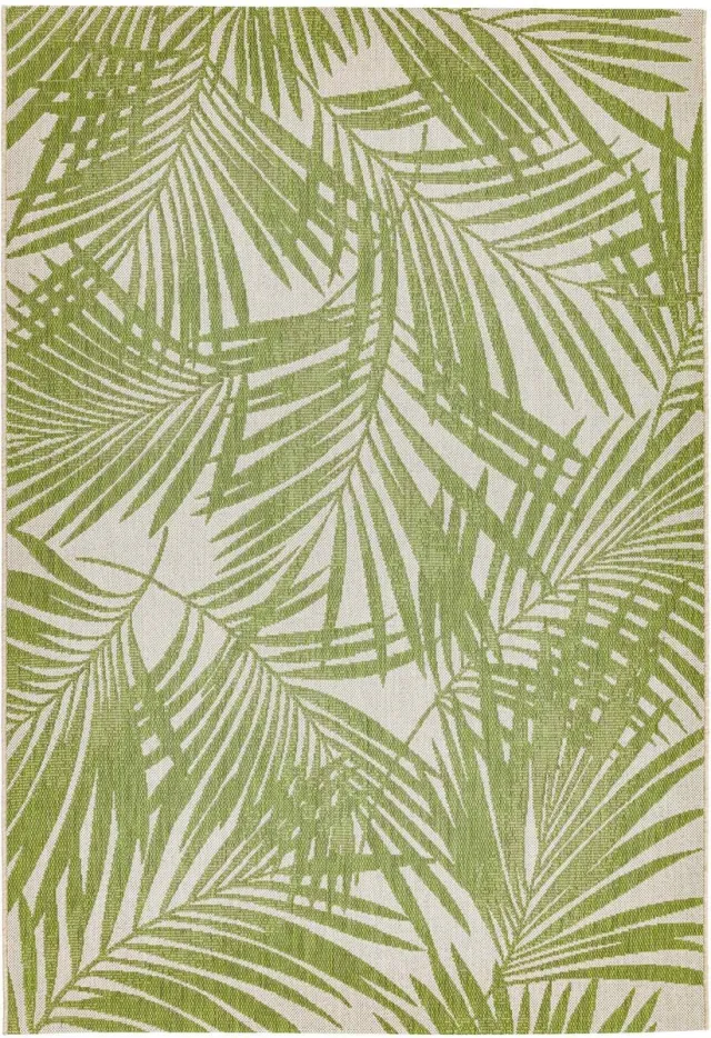Eazy Living Easy Living - Patio-15-Green-Palm Vloerkleed - 200x290 - Rechthoek - Buiten,Laagpolig Tapijt - Landelijk - Beige, Groen