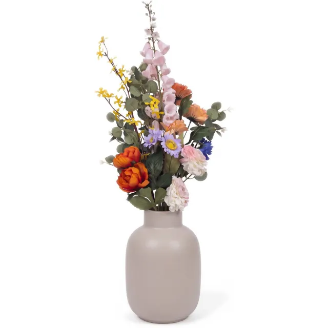 Salvik Kunstbloemen Boeket Kleurrijk - Kunst Bloemen met Pioenrozen en Vingerhoedskruid - Kunstboeket - Nepbloemen - Veldboeket - Decoratie Bloemen Oranje