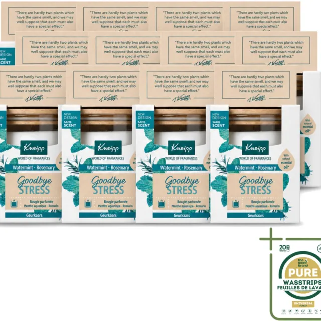 Kneipp 12 x Kneipp - Geurkaars - Goodbye Stress - Watermunt & Rozemarijn - 20 branduren - Wasstrips - Geurkaars - Ontspanning - Stressverlichting - Watermunt - Rozemarijn Wit