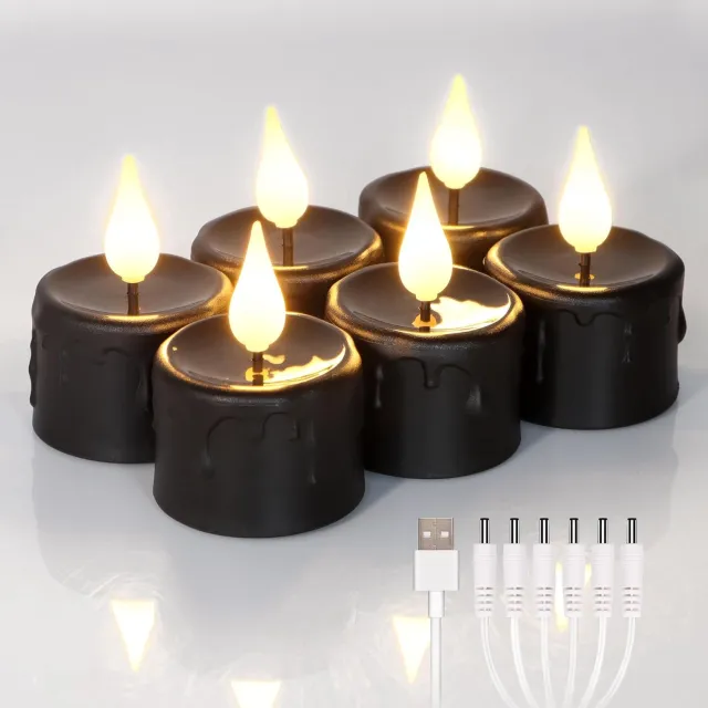 QEVA Theelichtjes Oplaadbaar - LED Theelichtjes - Oplaadbare Kaarsen - Zwart - 40cm x 40cm x 55cm Zwart (6)