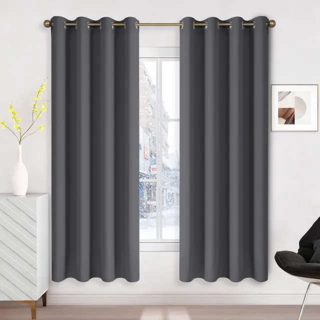 Famanu Thermisch isolerend verduisterend gordijn set van 2 stuks, 140x175 cm, met ogen, voor effectieve warmte- geluidsisolatie in huis, perfect voor slaapkamers en woonkamers Grijs