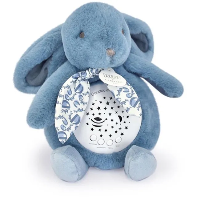 Doudou et Compagnie Muzikaal & Wandprojectie Nachtlampje - Konijn - Blauw - 20 cm - 0m+