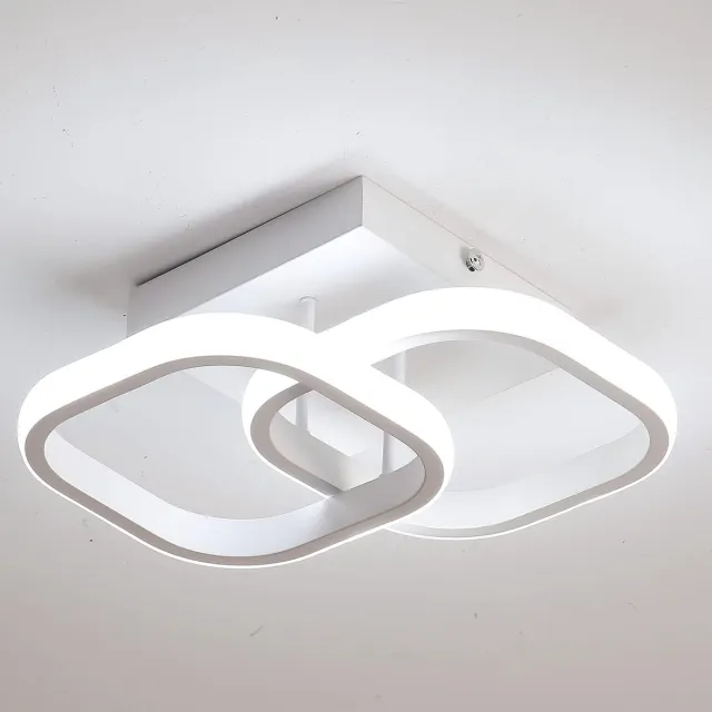 Riserva LED Plafondlamp Dubbel Vierkant Design - 22W - 2475 lm - 6500K Koel Wit - Wit - Moderne Plafonnière voor Woonkamer, Slaapkamer, Keuken en Eetkamer
