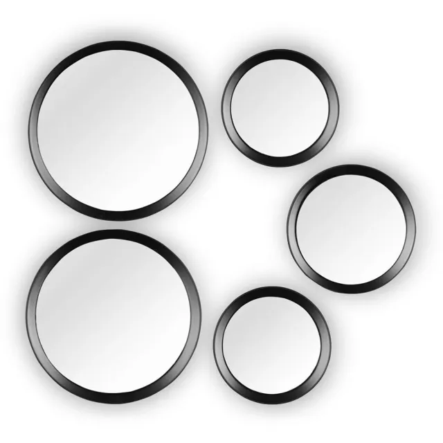 Famanu Decoratieve wandspiegel , set van 5 delen met rond zwart frame, ideaal voor interieurdecoratie