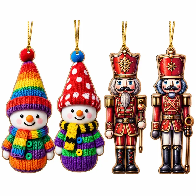 K&R Ventures Kersthangermix - 8 sneeuwmannen en 12 notenkrakers Multicolor