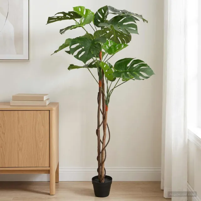 vidaXL Kunstmatige Monstera Plant Groen 94 x 18 x 170 cm Stof en Hout