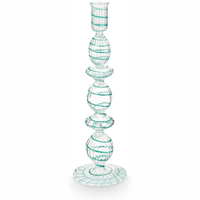Pip Studio Kandelaar - Woonaccessoires - Licht Blauwe kaarsenhouder - Glas Swirl - 28cm Lichtblauw