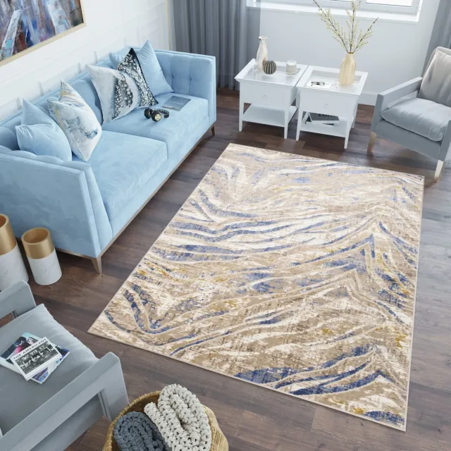 Tapiso Asthane Vloerkleed Bruin Blauw Modern Woonkamer Slaapkamer Tapijt Beige Donkerblauw3
