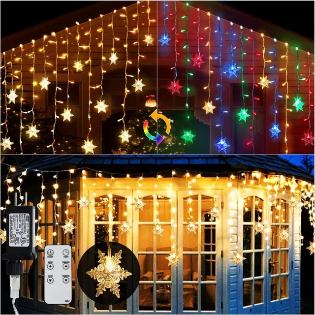 Gotrays LED lichtgordijn, kleurrijke, Snowflake Wave Fairy Lights, 9 m 360 LED, IP44 waterdicht, lange sneeuwvlok LED String Light met 8 modi, afstandsbediening, voor buiten, kamer, bruiloft, feest, boom, tuin, Halloween decoratie Kerstverlichting voor raamd