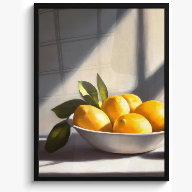 FrameYourWall Poster in lijst - Fotolijst 50x70 cm - Posters - Citroenen - Stilleven - Geel - Posterlijst zwart - Decoratie - Wanddecoratie woonkamer - Muurdecoratie slaapkamer