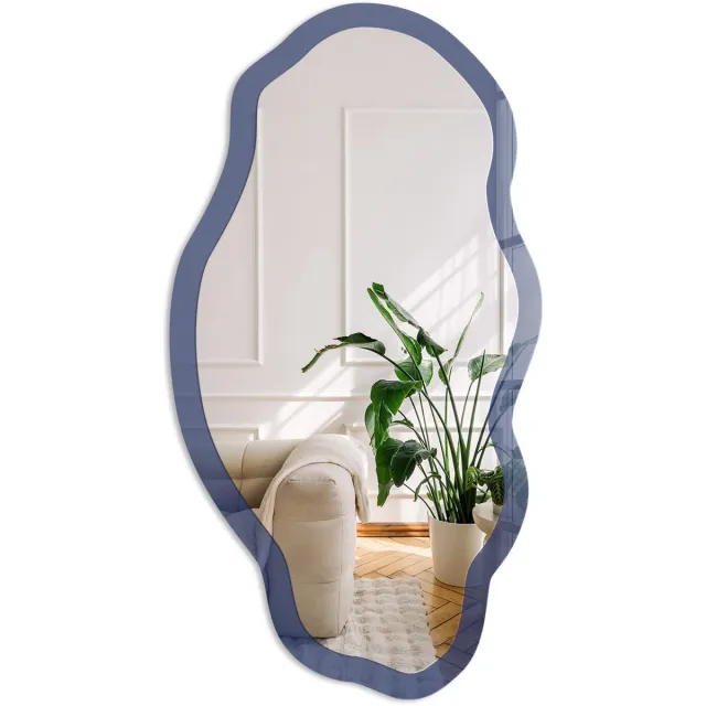 Coloray Levendig Marineblauw Spiegel - Marine Moderne Rechthoekige Wandspiegel - Organische Spiegel - Woonkamer, Kantoor, Slaapkamer - Minimalistisch - 45x90 cm - Totale afmeting 52x97 cm Levendig Marineblauw, Marineblauw