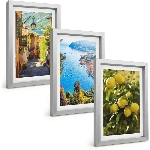 TULUP 4-Delige Schilderij Set - Schilderachtige straatjes langs de kust, uitzicht op de zee en citroenen. - 20 x 30 cm - Schilderijen Set - Wanddecoratie - Woonkamer - Interieur Decoratie Zilveren lijst