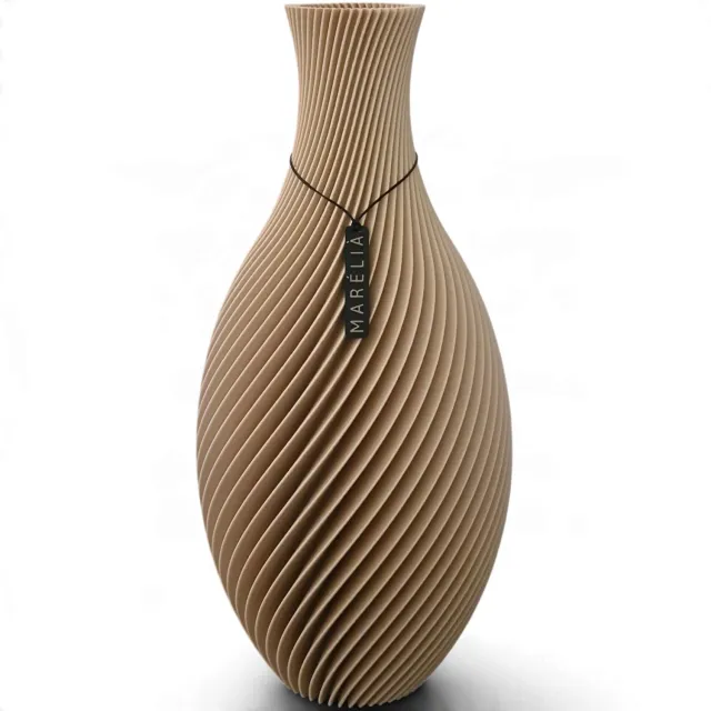 MARÉLIÀ Vaas Liva Cashmere 22cm - Japandi - Art Deco - 3D - Bloemenvaas - Beige / Bruin / Zwart - Droogbloemen - Kunstbloemen - Bloemen - Woondecoratie