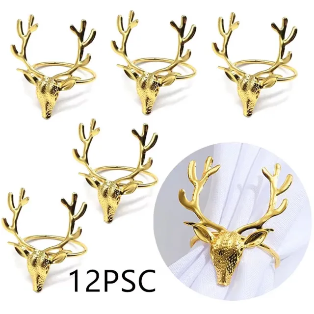 Mrilary 12-Pack Kerst Elanden Servetringen, Elanden Servetknoppen, Gouden Elanden Servetringen, Rendieren Servetknoppen Voor Kerstfeest Vakantie Tafeldecoratie