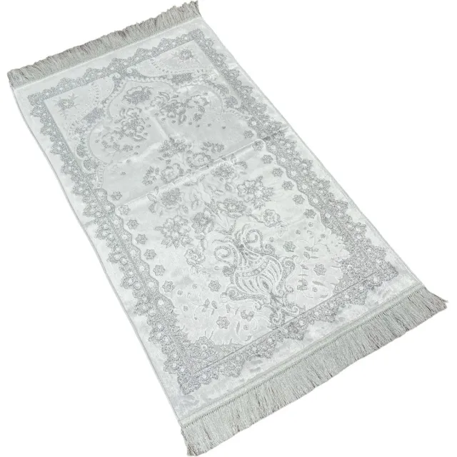 mirac Luxe gebedskleed velvet Glitter Wit / Zilver