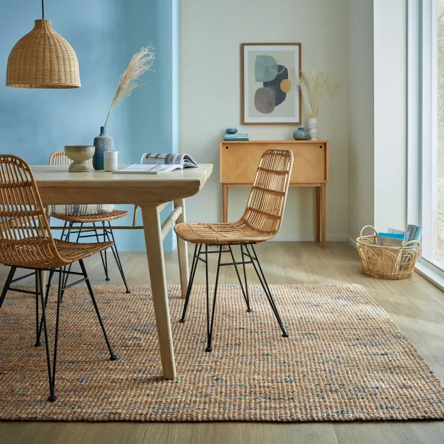 flycarpets Laagpolig Jute Vloerkleed - Boucle Naturel / Blauw