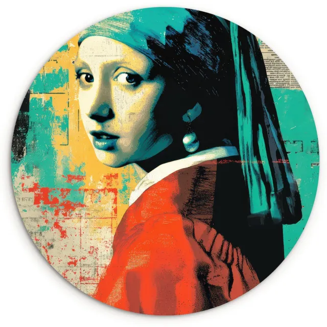 WallCircle Wandcirkel 150x150 cm - Muurcirkel Klassiek - Pareloorbel - Streetartstijl - Kleurrijk - Muurdecoratie woonkamer - Wanddecoratie slaapkamer - Kamer decoratie accessoires - Ronde schilderijen Vrouw - Klassiek - Pareloorbel