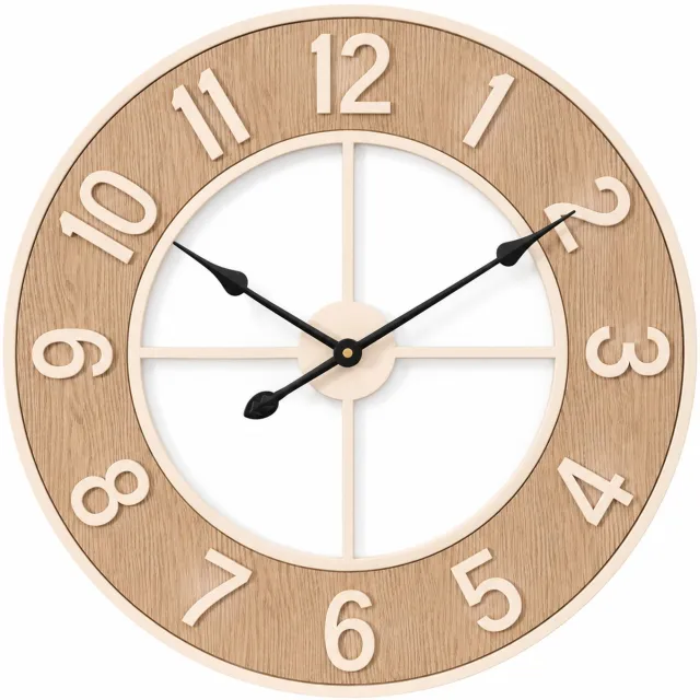 Sellino Wandklok - Klok - Decoratieve klok - Ronde wandklok - Stille klok - 60 cm - Lichtbruin - Wandklok met grote cijfers