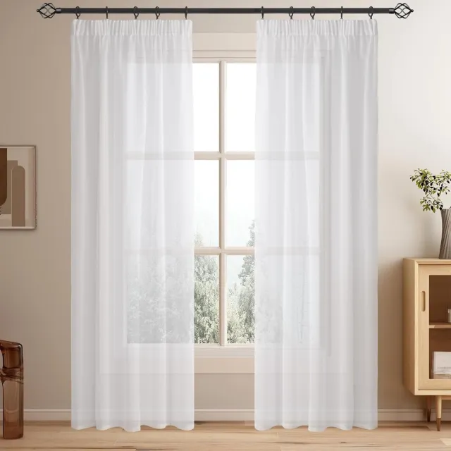 Ibenzoa Transparante Linnen Voile Gordijnset - 2 Stuks - 240cm Hoog wit