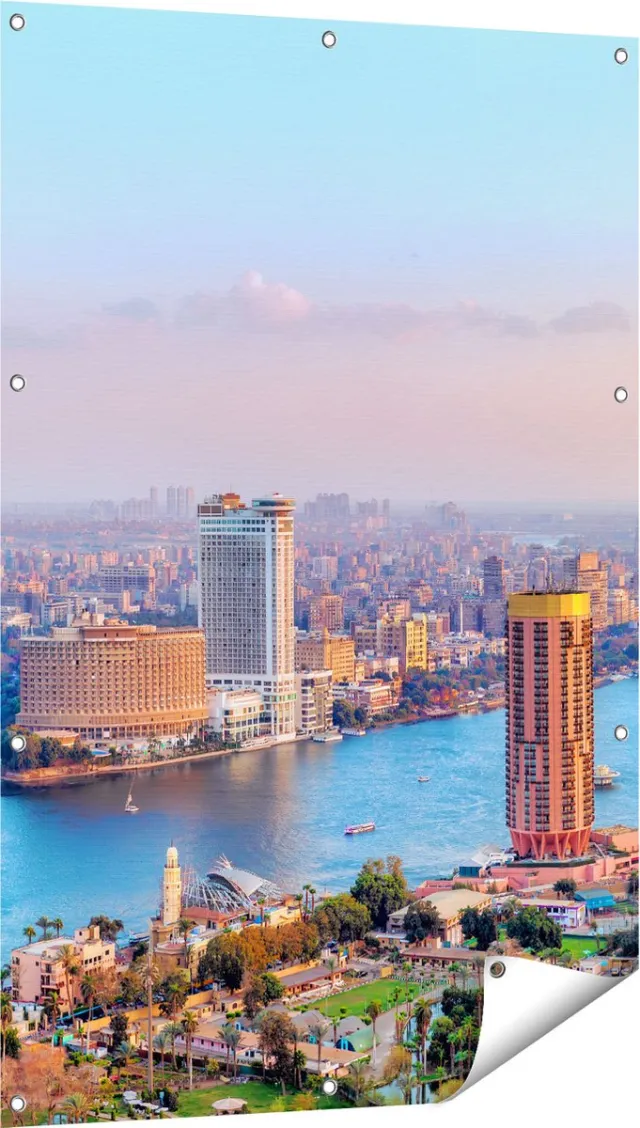 Gards Tuinposter De Nijl Rivier in Cairo, Egypte - 80x120 cm - Tuindoek - Tuindecoratie - Wanddecoratie buiten - Tuinschilderij Multikleur