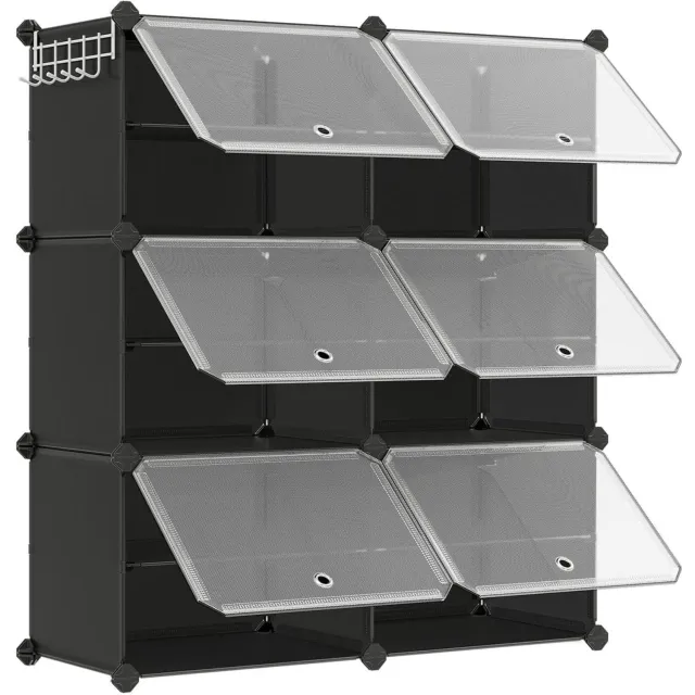 Klarven Schoenenrek met Deur - Modulair Schoenenrek - Schoenenrek Zwart - 24 Paar Schoenen - Transparante Deuren - 2 of 3 Rijen - Max. 5 kg per Vak