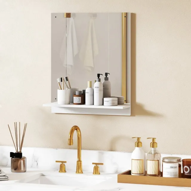 OKWISH Badspiegel Met Regal 50 X 60 Cm Rechthoekig Wandspiegel Wit Met Opbergplank Voor Badkamer Hal En Gang