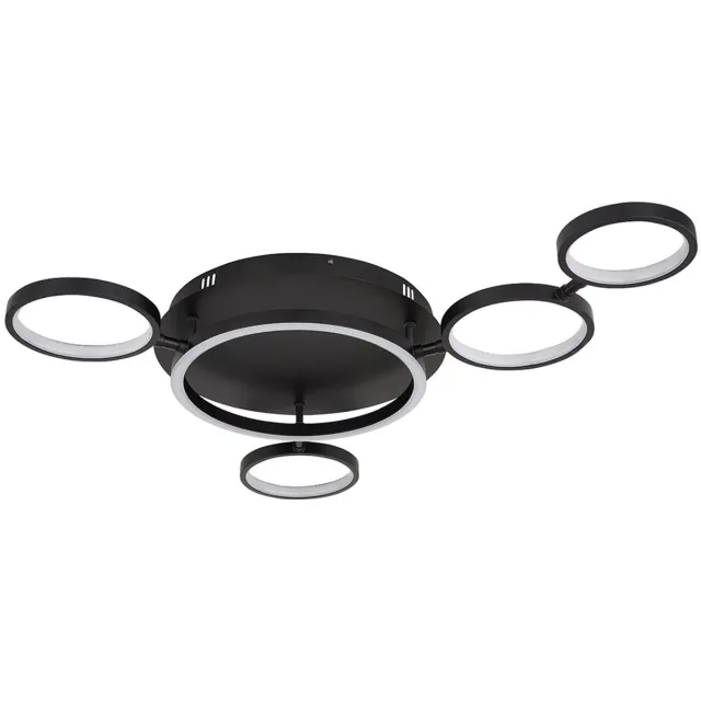Globo Plafondlamp zwart LED woonkamerlamp Designlamp ringen verstelbaar, metaal zwart mat, 29W 1360lm warm wit, LxH 79 x 11,5 cm
