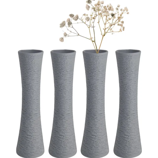 House of Husk Keramieke Vazen Set Klein - 4 Stuks - Bloemenvaas - Mini Stoneware Vaasjes - Decoratieve Woonaccessoires - Grijs