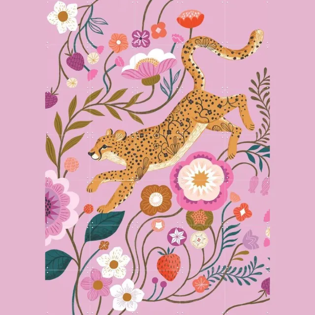IXXI Cheetah, Bethan Janine - 100 x 140 cm - Grote wanddecoratie en posters - Fantasierijk, Illustraties, Speels, Grafisch Ontwerp, Kleurrijk Roze