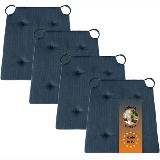 Sleepling Basic 10 stoelkussenset 4-delig - stoelkussens 40x40 cm - stoelkussens buiten en binnen - stoelkussens eetkamer, stoelkussen met lint en zitkussen met klittenband - Made in EU - set van 4 - 41 (voor) / 35 (achter) x 40 x 5 cm - donkerblauw donkerblauw; 4-delig