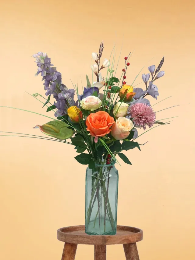 The Bloomistic Company The Bloomistic® – Zijden Boeket – 70-80 cm hoog – Kunstbloemen – 16 stelen – moederdag – nepbloemen – housewarming cadeau – decoratie – decoratie woonkamer Golden flame