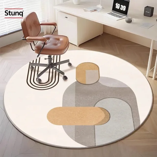 Stunq Rond vloerkleed abstract geometrisch patroon beige grijs oranje