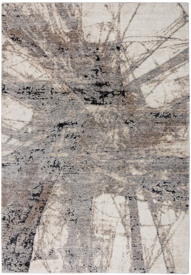 Padiro design laagpolig vloerkleed 120 x 170 cm - lichtbeige - modern abstract ontwerp - voor vloerverwarming - van polypropyleen, polyester en jute